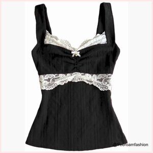 Y2K Lace Trim Cami Top Slim Fit Crop Tank Vintage Aesthetic